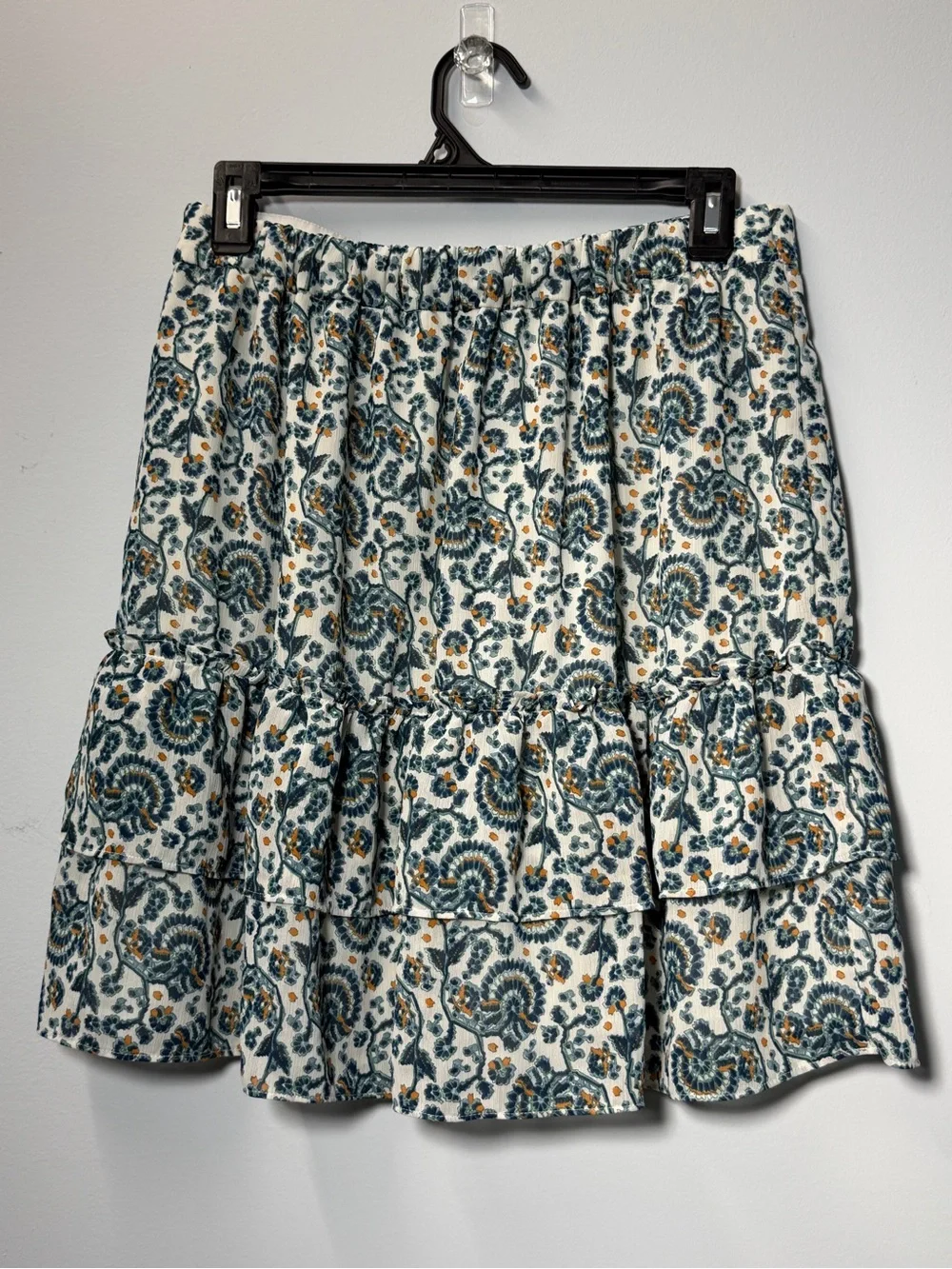 J Crew Paisley Block Print Tiered Ruffle Mini Skirt Cottagecore Floral Flowy